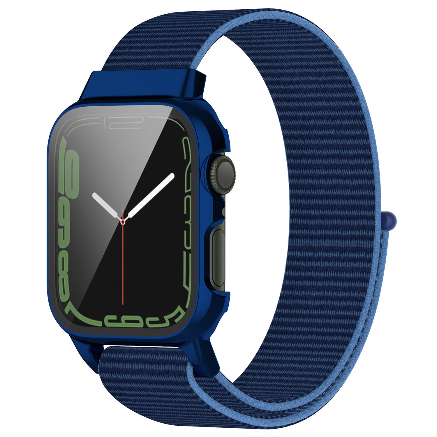 Loop Fastener Nylon Watch Band Strap + Tempered Glass Film Electroplating PC Watch Case Cover for Apple Watch Series 7 45mm Loop Fastener Nylon Watch Band Strap + Tempered Glass Film Electroplating PC Watch Case Cover for Apple Watch Series 7 45mm
